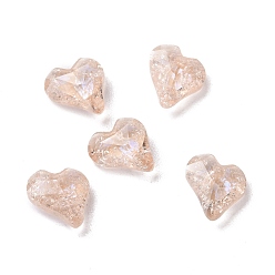 Juicy Peach Crackle Moonlight Style Glass Rhinestone Cabochons, Pointed Back, Heart, Juicy Peach, 9x8x3.5mm