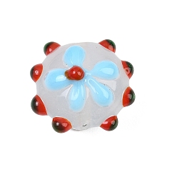 Белый Дым Ручной работы ухабистым Шарики Lampwork, RONDELLE с цветочным узором, серый, 15.5x17.5x13 мм, отверстие : 1.6 мм
