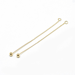 Real 18K Gold Plated Brass Cable Chain Big Pendants, with Bar & Ball, Real 18K Gold Plated, 76x4mm, Hole: 2mm