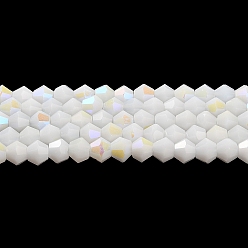 White Opaque Solid Color Imitation Jade Glass Beads Strands, AB Color Plated, Faceted, Bicone, White, 4x4mm, Hole: 0.8mm, about 87~98pcs/strand, 12.76~14.61 inch(32.4~37.1cm)