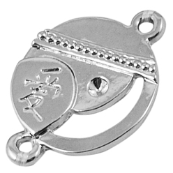 Platinum 925 Sterling Silver Bead Frames, Heart, Rhodium Plated, 14x16x2mm, Hole: 0.8mm,  Inner: 11x13mm