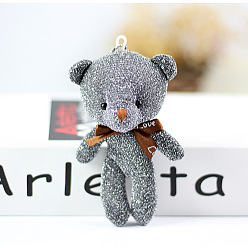 Gray Velvet Bear Pendant Decorations, with PP Cotton Filling & Metal Ball Chain, Gray, 120mm