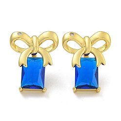 Королевский синий Серьги-гвоздики с бантом из латуни с микропаве из кубического циркония, без кадмия и без свинца, реальный 18 k позолоченный, со стеклом, королевский синий, 25.5x21 мм