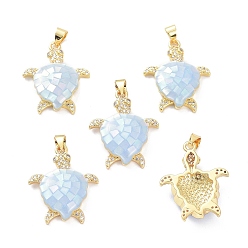 Light Sky Blue Real 18K Gold Plated Brass Micro Pave Clear Cubic Zirconia Pendants, with Shell filled in Enamel, Long-Lasting Plated, Turtle, Light Sky Blue, 26x21x5.5mm, Hole: 4x3.5mm