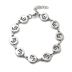 Козерог 12 созвездия 304 браслеты-цепочки из нержавеющей стали для женщин, плоско-круглые, цвет нержавеющей стали, Козерог, 8-3/8 дюйм (21.4 см)