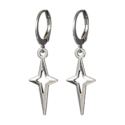Antique Silver Tibetan Style Alloy Hollow Star Dangle Leverback Earrings, with 304 Stainless Steel Earring Pins, Antique Silver, 35.5x10.5mm