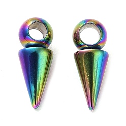 Rainbow Color Ion Plating(IP) 304 Stainless Steel Pendants, Cone Charm, Rainbow Color, 16x6mm, Hole: 3.2mm