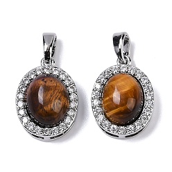 Платина Латунь с подвесками из кубического циркония и тигрового глаза, овальные, платина, 16x12x8 мм, отверстие : 4x2 мм