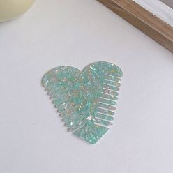 Turquoise Cellulose Acetate Dual-Sided Hair Combs, Heart, Turquoise, 98mm