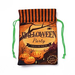Pumpkin Halloween Cotton Cloth Storage Pouches, Rectangle Drawstring Treat Bags Goody Bags, for Candy Gift Bags, Pumpkin Pattern, 21x14.5x0.4cm