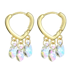 Golden Brass Hoop Earrings with Glass Teardrop Charms, Golden, 25x15mm