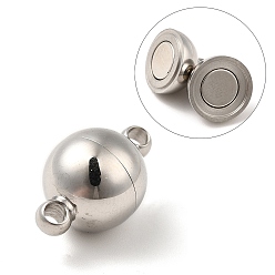 Stainless Steel Color Stainless Steel Magnetic Clasps with Loops, Stainless Steel Color, 20x12mm, Hole: 2mm
