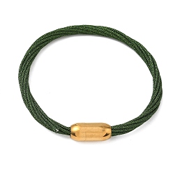 Темно-Зеленый 304 Браслеты из нержавеющей стали с полиэстеровым металлическим шнуром для женщин, с внутренней частью из рыбьей нити и магнитной застежкой, ионное покрытие (ip), темно-зеленый, 7-1/4 дюйм (18.3 см)