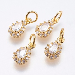 Real 18K Gold Plated Brass Micro Pave Cubic Zirconia Charms, Cadmium Free & Lead Free, teardrop, Real 18K Gold Plated, 11x6x3.5mm, Hole: 3mm