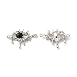 Black Alloy Connector Charms, Melting Eye Links with Glass, Lead Free & Cadmium Free, Platinum, Black, 21x30.5x4mm, Hole: 1.6mm