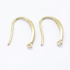 Golden 925 Sterling Silver Earring Hooks, with 925 Stamp, with Cubic Zirconia, Golden, 15x2.5x1.5mm, Hole: 1mm, 20 Gauge, Pin: 0.8mm