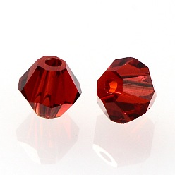 Dark Red Faceted Bicone Grade AAA Transparent Glass Beads, Dark Red, 4x3mm, Hole: 1mm, about 720pcs/bag