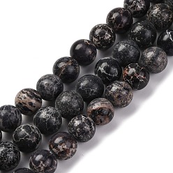 Черный Нити бусин из окрашенного натурального регалита/императорской яшмы/морского осадка яшмы, круглые, чёрные, 10 мм, отверстие : 1.2 мм, около 19 шт / нитка, 7.48'' (19 см)