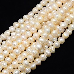 Creamy White Natural Cultured Freshwater Pearl Beads Strands, Potato, Creamy White, 9~10mm, Hole: 0.8mm, about 44pcs/strand, 13.77 inch~14.17 inch