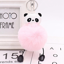 Pink Panda Furry Pom-Pom Keychain for Women, Polypropylene Imitation Rabbit Fur Car Charm Bag Pendant, Pink, 8cm
