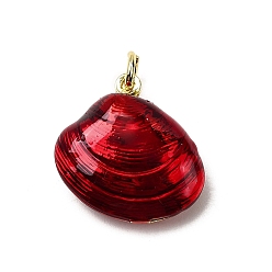 Красный Латунь эмаль подвески, подвески в форме ракушек, реальный 18 k позолоченный, без свинца и без кадмия, долговечный, стойки покрытие, красные, 18.5x19.5x8 мм, отверстие : 3.4 мм