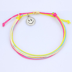 C15 Bohemian Wax Thread Bracelet with Smiling Sun Charm - Handmade Woven Friendship Bracelet