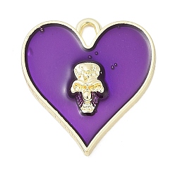 Сине-фиолетовый Подвески из эмали и сплава, стойки покрытие, без кадмия, без никеля и без свинца, сердце с подвеской в виде черепа, золотые, синий фиолетовый, 21x19x3 мм, отверстие : 2.5x2 мм