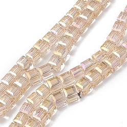 Pink Transparent Electroplate Glass Beads Strands, Faceted, Cube, AB Color Plated, Pink, 7x7x7mm, Hole: 1.2mm, about 95~98pcs/strand, 26.37~27.16 inch(67~69cm)