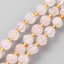 Rose Quartz Natural Madagascar Rose Quartz Beads Strands, with Seed Beads, Six Sided Celestial Dice, Faceted, 6~6.5x6~6.5mm, Hole: 1mm, about 26pcs/strand, 7.99 inch(20.3cm)