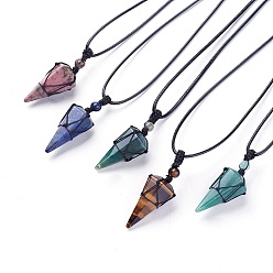 Mixed Stone Natural & Synthetic Mixed Stone Pendants Necklaces, with Waxed Cord and Nylon Cord, Cone, 31.18 inch~33 inch(79.2~84cm), 1.5~2mm