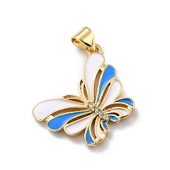 Васильковый Кулоны из экологически чистой латуни с микропаве и кубическим цирконием, с эмалью, долговечный, реальный 18 k позолоченный, без кадмия и без свинца, бабочка, васильковый, 24.5x21x3 мм, отверстие : 4.5x3.5 мм