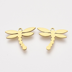 Golden 201 Stainless Steel Charms, Laser Cut Pendants, Dragonfly, Golden, 13x16.5x1mm, Hole: 1.2mm