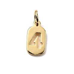 Настоящее золото 18K Латунные подвески, числовые прелести, с целью перехода в кольце, стойки покрытие, долговечный, без свинца и без кадмия, реальный 18 k позолоченный, 12x6x1 мм, отверстие : 3.5 мм