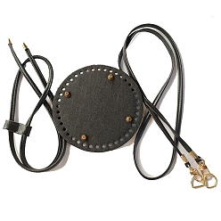 Черный Наборы для изготовления круглых сумок своими руками, с ручками и дном сумки из искусственной кожи и кулиской, чёрные, 15 см, отверстие : 5 мм