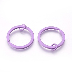 Lilac Spray Painted Iron Split Key Rings, Keychain Clasp Findings, Lead Free & Nickel Free, Lilac, 30x2mm, Inner Diameter: 24mm