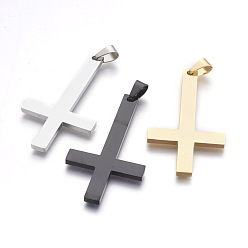 Mixed Color 304 Stainless Steel Big Pendants, Inverted Cross, Mixed Color, 55x30x2.5mm, Hole: 4.5x7.5mm