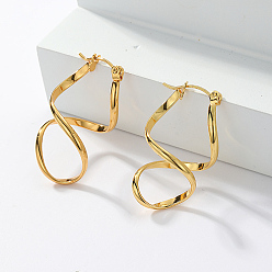 Real 18K Gold Plated Stainless Steel Twisted Number 8 Shaped Hoop Earrings, for Women, Real 18K Gold Plated, 30x15mm