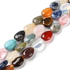 Pierre Mélangete Brins de perles en pierres mélangées naturelles et synthétiques, larme plat, 13~14x9.5~10x5~5.5mm, Trou: 1.2mm, Environ 28 pcs/chapelet, 15.16'' (38.5 cm)