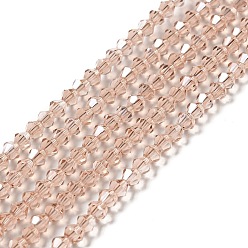 Dark Salmon Transparent Electroplate Glass Beads Strands, AB Color Plated, Faceted Bicone, Dark Salmon, 4.5x4mm, Hole: 0.7mm, about 88~92pcs/strand, 13.50~14.06 inch(34.3~35.7cm)