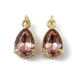 Коричневый Подвески из латуни с кубическим цирконием и стеклянным кристаллом, слеза, реальный 18 k позолоченный, стойки покрытие, долговечный, без свинца и без кадмия, с целью перехода в кольце, коричневые, 14x8x6.5 мм, отверстие : 2 мм