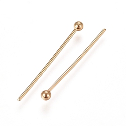 Real 24K Gold Plated 304 Stainless Steel Ball Head Pins, Real 24k Gold Plated, 20x0.6mm, 22 Gauge, Head: 1.8mm