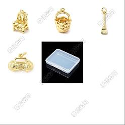 Настоящее золото 18K 8 шт 4 стили латунные подвески, реальный 18 k позолоченный, 11~19.5x5.5~15x2~12 мм, отверстие : 3~3.5 мм, 2 шт / стиль