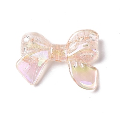 Персиковый Слойка УФ-покрытие Радужные радужные прозрачные акриловые бусины с кракле, бантом, розовые, 24x33x7 мм, отверстие : 2 мм