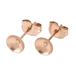 Розовое Золото 304 Выводы серьги из нержавеющей стали шпилька, плоско-круглые, с настройками кабошон, розовое золото , 13x6 мм, штифты : 0.7x12.7 мм