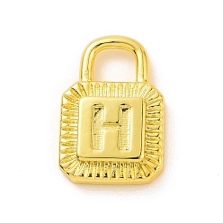 Letter H Eco-friendly Rack Plating Brass Pendants, Cadmium Free & Lead Free, Long-Lasting Plated, Lock with Alphabet, Real 18K Gold Plated, Letter.H, 15x10x3mm, Hole: 3.5x4mm