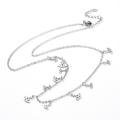 Stainless Steel Color 304 Stainless Steel Pendant Bib Necklaces, with Cable Chains and Lobster Claw Clasps, Star, Stainless Steel Color, 17.71 inch(45cm), 1.5mm