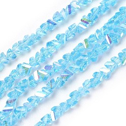 Deep Sky Blue Electroplate Glass Bead Strands, AB Color Plated, Faceted, Triangle, Deep Sky Blue, 3~3.5x2~3x2~3mm, Hole: 0.7mm, about 176~180pcs/strand, 13.4~15.3 inch(34~39cm)