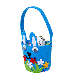 Deep Sky Blue Easter Theme DIY Cloth Baskets Kits, Rabbit Baskets, with Plastic Pin, Yarn and Craft Eye, for Storing Home Fruit Snack Vegetables, Children Toy, Deep Sky Blue, 95x190mm