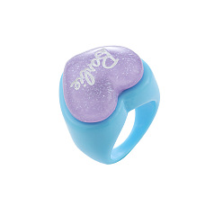 Style 1 Blue Chic Acrylic Ring with Heart-shaped Resin and Macaron Letter Design for Women's Fashion Accessories