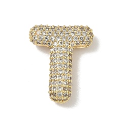 Letter T Латунные микро проложить кубического циркония подвески, без свинца и без кадмия, реальный 18 k позолоченный, Письмо T, 22.5x18.5x6 мм, отверстие : 4x3 мм